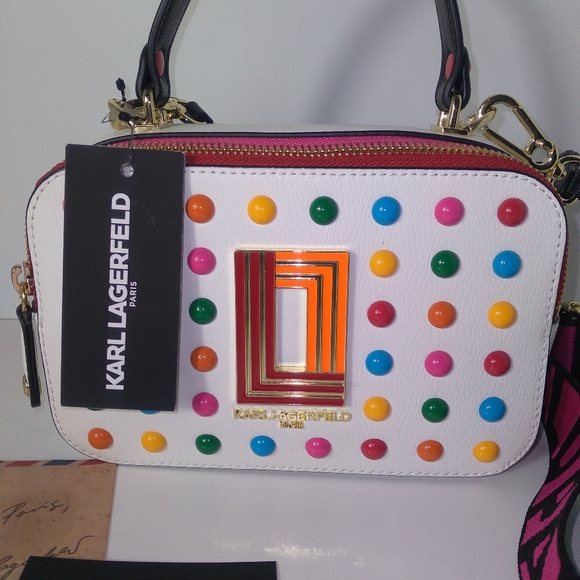 Bar III & Karl Lagerfeld MultiColor Metallic Beaded Caged Sandals,Camera Bag Set - Picture 10 of 16